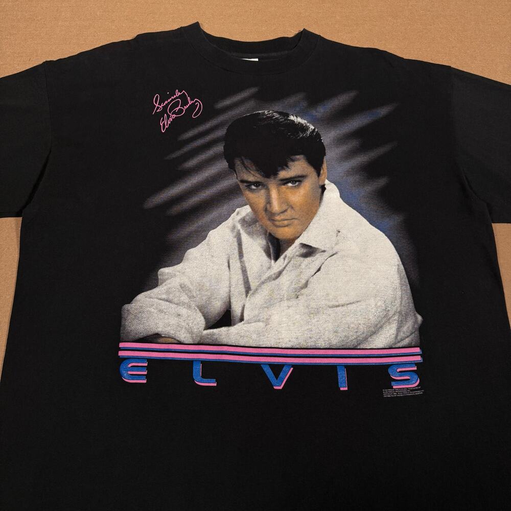 Vintage 1988 Elvis Presley Neon Graphic Shirt Black USA Made Size XXL - Picture 2 of 7
